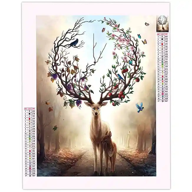 Diamond Painting Cerf avec Bois Fleuris