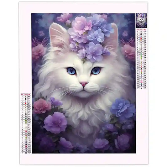 Broderie Diamant Chat Blanc