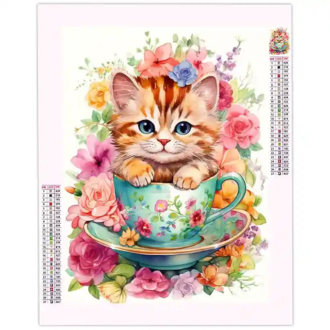 Broderie Diamant Chat dans une Tasse