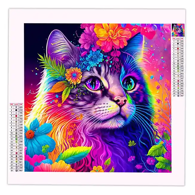 Broderie Diamant Chat Multicolore