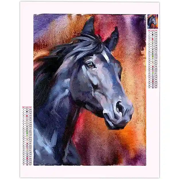 Broderie Diamant Cheval Noir