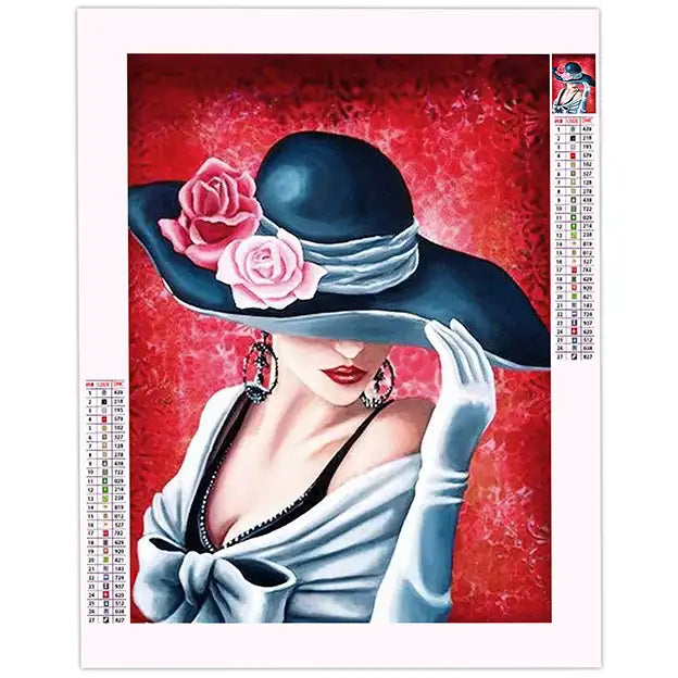 Broderie Diamant Femme au Chapeau