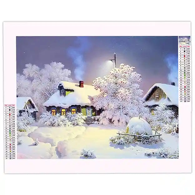 broderie diamant paysage d'hiver