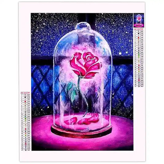 Broderie Diamant Rose Sous Cloche