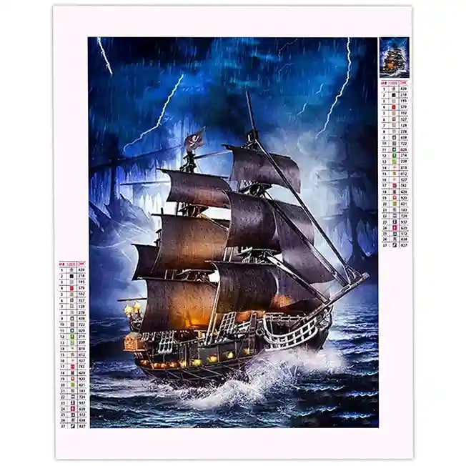 Broderie Diamant Tempête Bateau