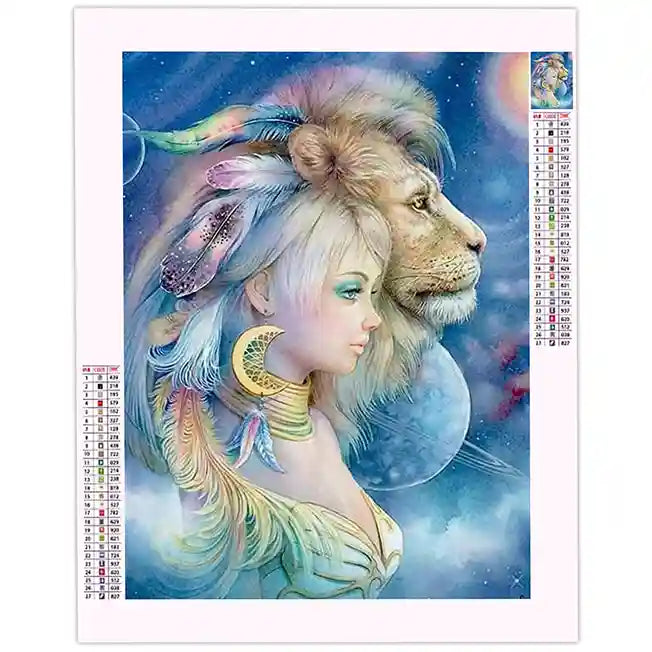 Broderie Diamant Lion et Femme