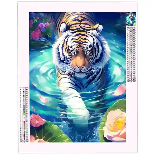 Broderie Diamant Tigre dans l'Eau