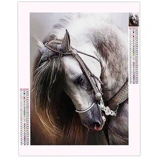 Broderie Diamant Cheval Gris